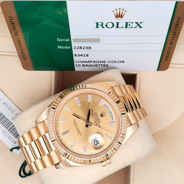 Rolex Day-Date 40mm President Yellow Gold Champagne Baguette Diamond Dial Watch 228238 Box Papers