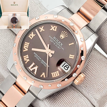 Rolex Datejust 31mm 2-tone Rose Gold/Steel Factory Scattered Diamond Bezel Chocolate VI Roman Watch 178341