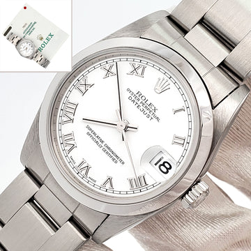 Rolex Datejust White Roman Dial Steel Oyster 31mm Watch 78240 Papers