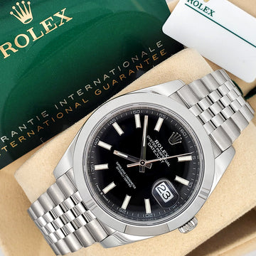 2023 Rolex Datejust 41mm Black Index Dial Steel Jubilee Watch 126300 Box Papers