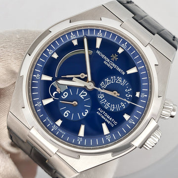 Vacheron Constantin Overseas Dual Time 42mm Blue Dial Titanium Bezel Chronograph Steel Watch 47450 Full Set