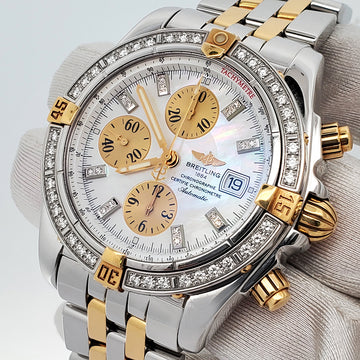Breitling Chronomat Evolution Chronograph 44mm Factory White MOP Diamond Dial Watch B13356