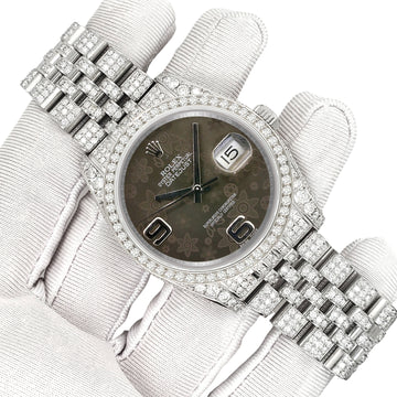Rolex Datejust 36mm Rhodium Floral Dial Pave 10.2ct Iced Diamond Jubilee Watch 116200 Box Papers