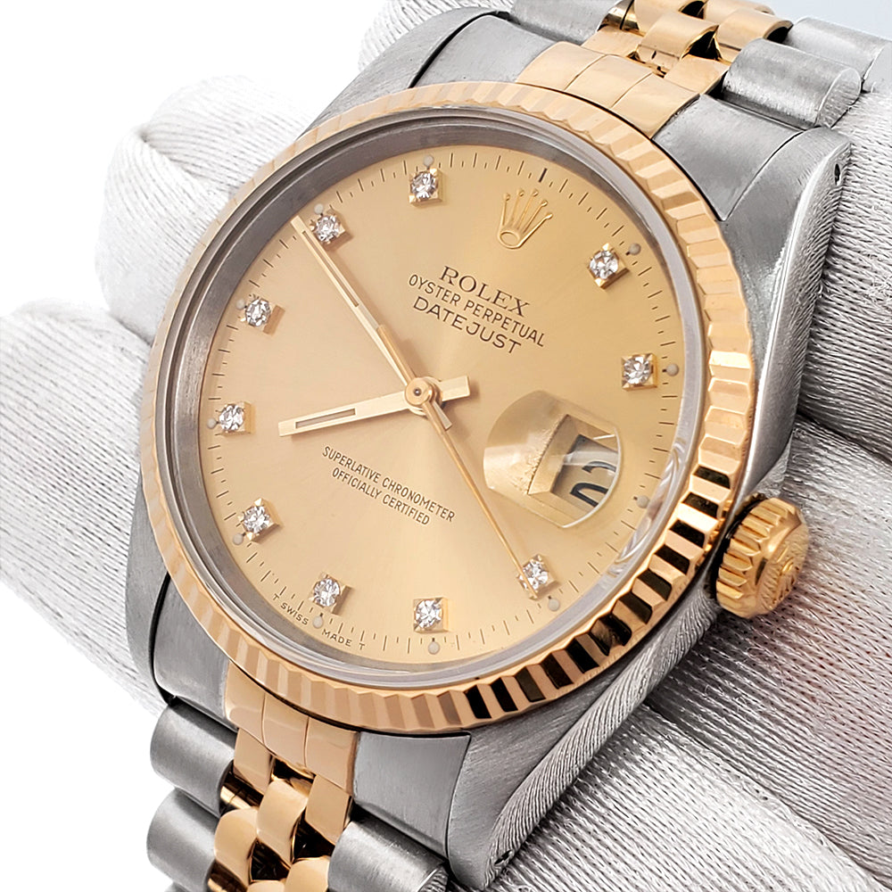 Rolex Datejust 36mm 16233 Factory Champagne Diamond Dial Yellow Gold/Steel Watch
