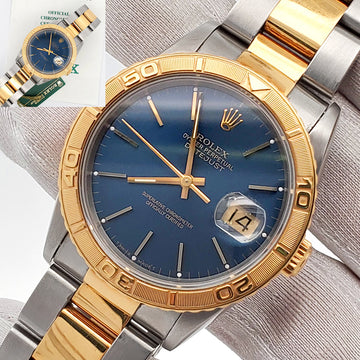 Rolex Datejust Turn-O-Graph 36mm Blue Index Oyster Yellow Gold/Steel Watch 16263 Box Papers