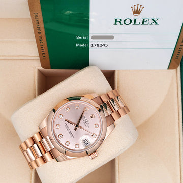 Rolex President Datejust 31mm Factory Diamond Pink Rose Gold Watch 178245 Box Papers