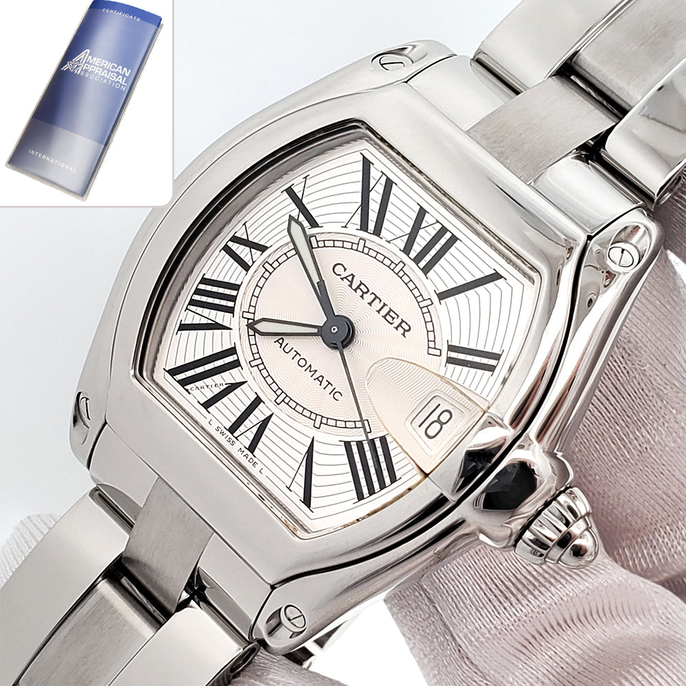Mint Cartier Roadster 37mm Silver Roman Dial Steel Watch W62025V3 2510