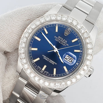 Rolex Datejust Midsize 31mm 178240 Blue Index Dial 1.6ct Diamond Bezel Watch
