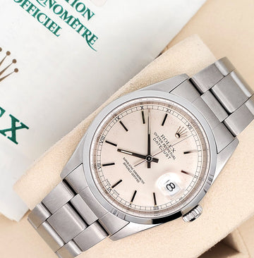 Rolex Datejust 36mm Silver Index Steel Oyster Watch 16200 Box Papers