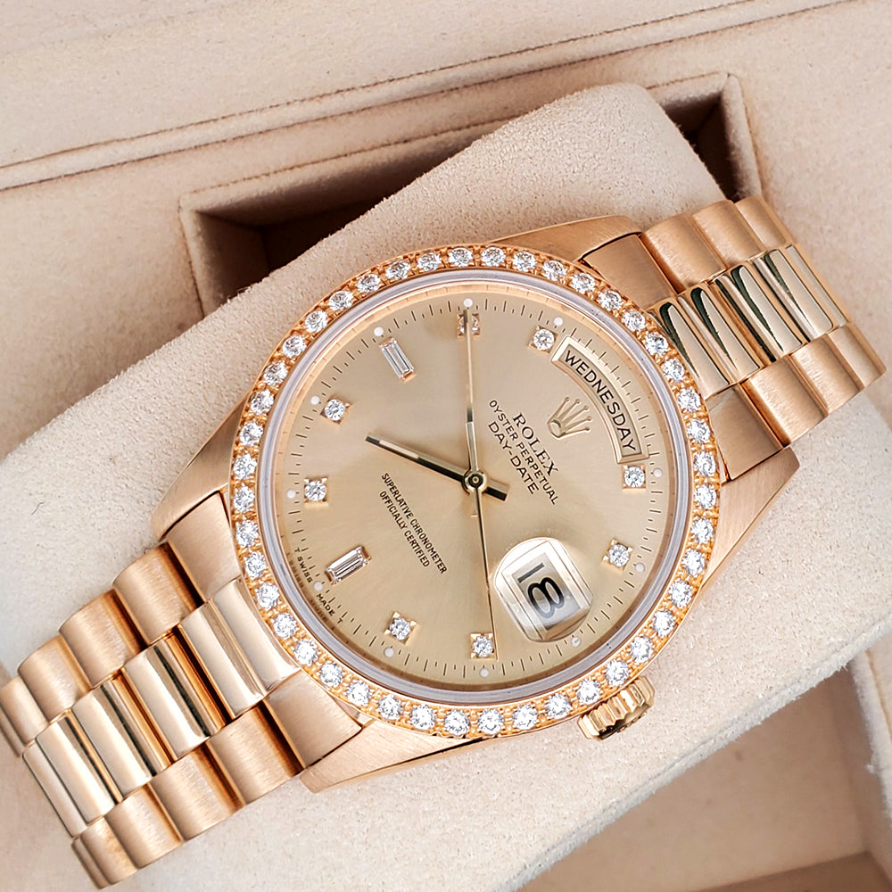 Rolex President Day-Date 36mm Factory Champagne Diamond Dial/Bezel Yellow Gold Watch 18348