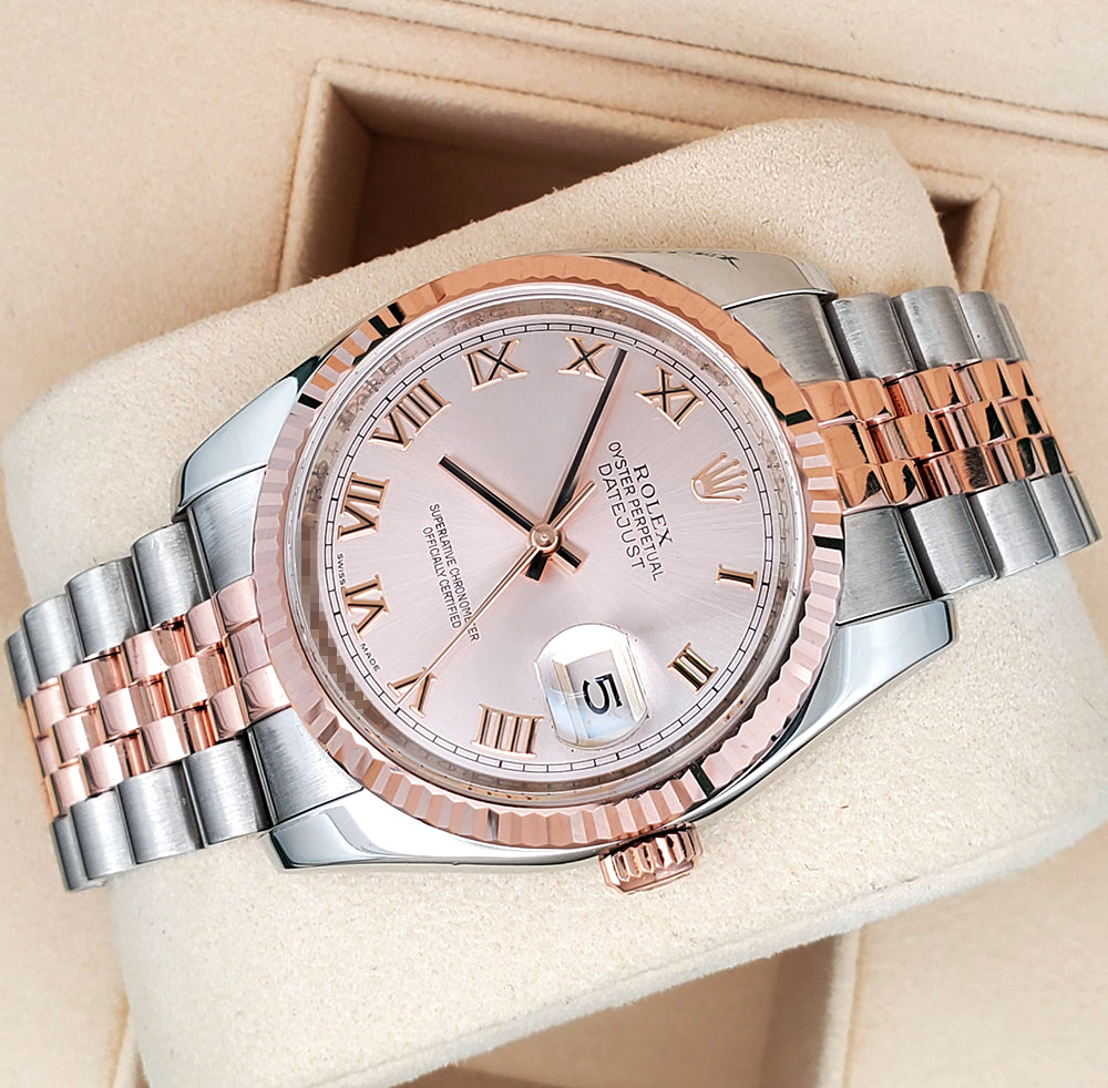 Rolex Datejust 36mm Factory Pink Roman 2-tone Rose Gold/Steel Jubilee Watch 116231