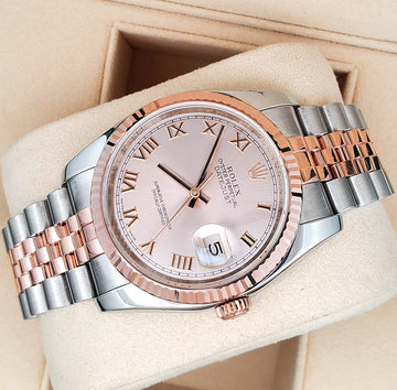 Rolex Datejust 36mm Factory Pink Roman 2-tone Rose Gold/Steel Jubilee Watch 116231