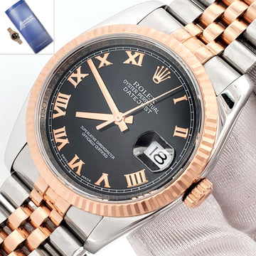 Rolex Datejust 36mm Black Roman Dial Rose Gold/Steel Jubilee Watch 116231