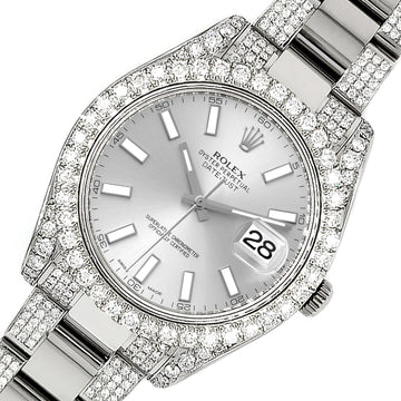 Rolex Datejust II 41mm 10.3CT Diamond Bezel/Case/Bracelet/Silver Index Dial Steel Watch 116300 Box Papers