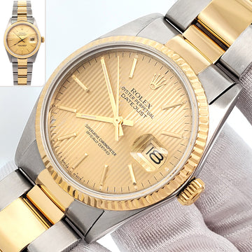 Rolex Datejust 36mm Champagne Tapestry 2-tone Yellow Gold/Steel Oyster 16013 Watch
