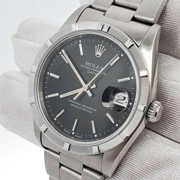 Rolex Date 15210 34mm Black Index Dial Steel Watch