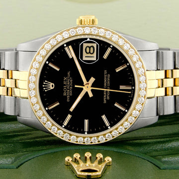 Rolex Datejust 2-tone 31mm 68273 Black Index Dial Watch With 0.95ct Diamond Bezel