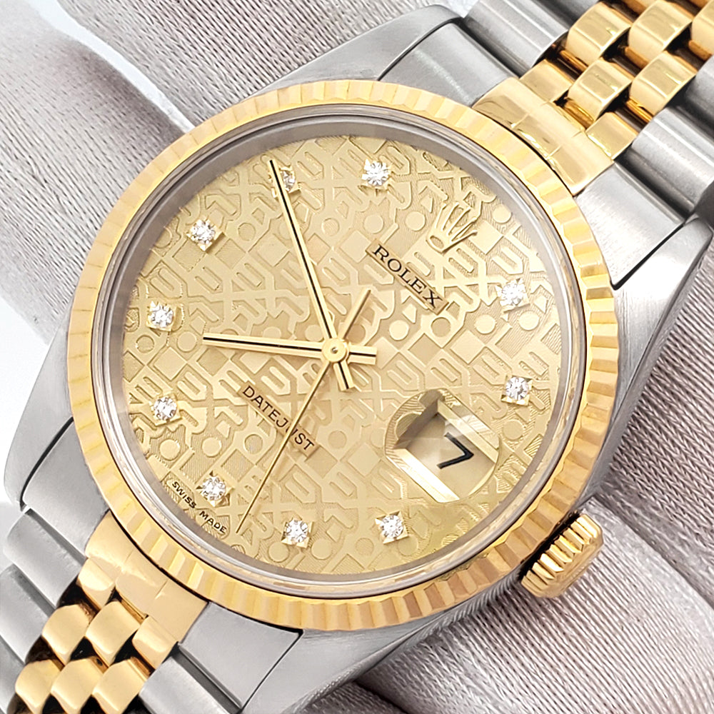Rolex Datejust 36mm 16233 Factory Champagne Diamond Jubilee Dial 2-tone Yellow Gold/Steel Watch