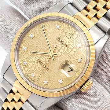 Rolex Datejust 36mm 16233 Factory Champagne Diamond Jubilee Dial 2-tone Yellow Gold/Steel Watch