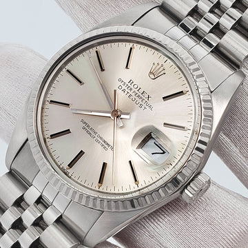 Rolex Datejust 36mm Silver Index Dial White Gold Fluted Steel Jubilee Watch 16014