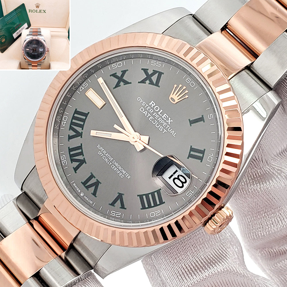 2021 Rolex Datejust 41 Wimbledon Slate Dial 126331 2-Tone Rose Gold/Steel Oyster Watch Box Papers