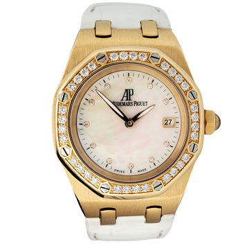 Audemars Piguet Royal Oak Lady Yellow Gold Factory White MOP Diamond Dial/Bezel 33mm Watch 67601BA.ZZ.D012CR.03