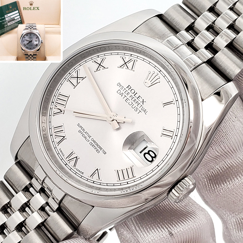 Rolex Datejust 36mm Gray Roman Dial Steel Jubilee Watch 116200 Box Papers