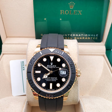 2023 Unworn Rolex Yacht-Master 42mm 226658 Black Dial Oysterflex Strap Yellow Gold Watch Box Papers