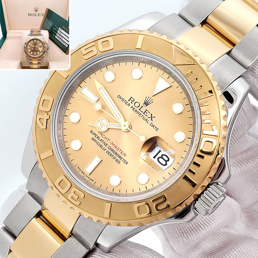 2009 Rolex Yacht-Master 40mm Champagne Dial Yellow Gold/Steel 16623 Watch Box Papers