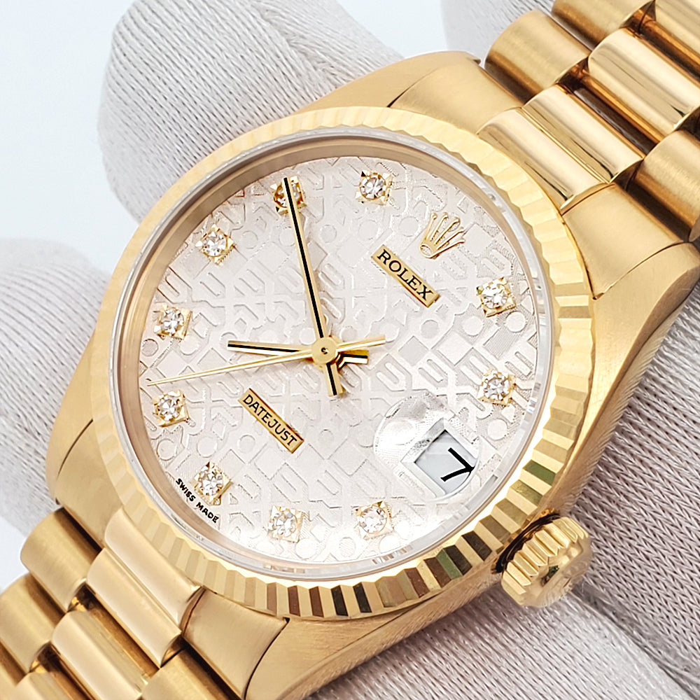 Mint Rolex President Datejust 31mm Silver Jubilee Diamond Dial Yellow Gold Watch 68278