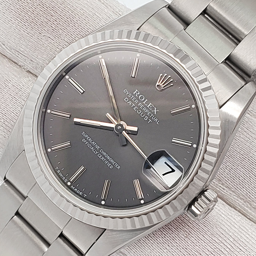 Rolex Datejust 31mm Slate Index White Gold Fluted Bezel Steel Oyster Watch 68274