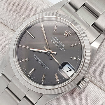 Rolex Datejust 31mm Slate Index White Gold Fluted Bezel Steel Oyster Watch 68274