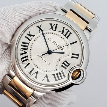 Cartier Ballon Bleu 36mm Silver Roman Dial Yellow Gold/Steel Watch 3284
