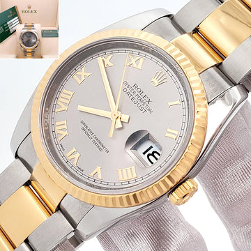 Rolex Datejust 36mm Slate Roman 2-Tone Yellow Gold/Steel Oyster Watch 116233 Box/Papers/Tag