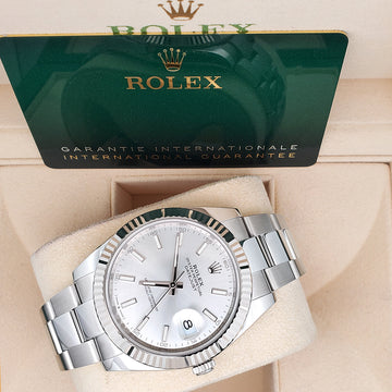 2024 Unworn Rolex Datejust 41 Silver Index White Gold Fluted Bezel  Oyster Watch 126334 Box Papers