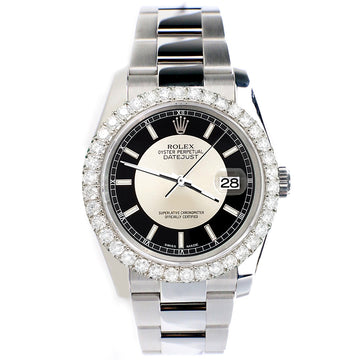Rolex Datejust 116200 Black/Silver Bullseye Index Dial 36mm 2.7ct Diamond Bezel Oyster Watch