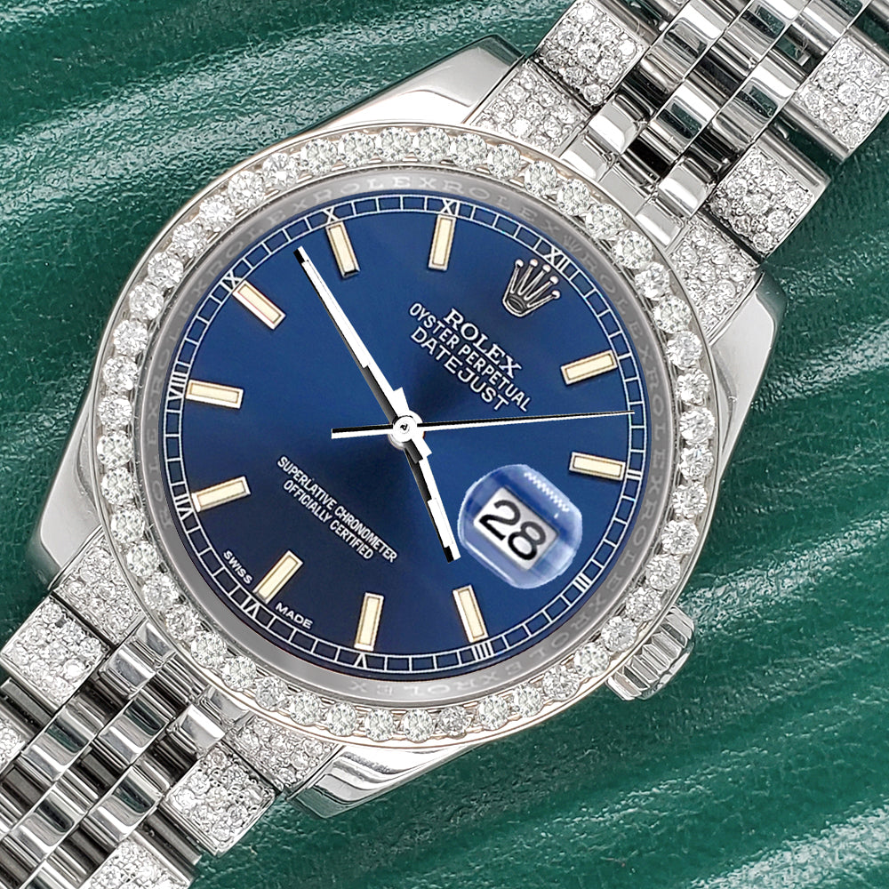 Rolex Datejust 31mm Blue Index Dial 3.30ct Diamond Bezel/Bracelet Steel Watch 178240