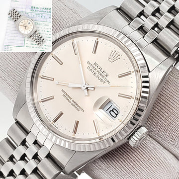 Rolex Datejust 36mm White Gold Fluted Bezel Steel Jubilee Watch 16014 Service Papers