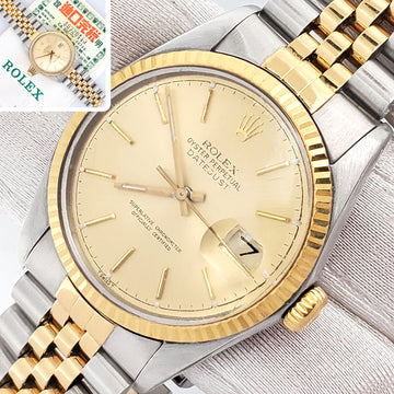 Rolex Datejust 36mm Champagne Index 2-tone Yellow Gold/Steel Jubilee 16013 Watch Papers