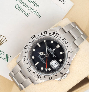 Rolex Explorer II 40mm Black Dial Steel Oyster Watch 16570 Box Papers