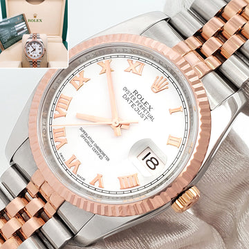 Rolex Datejust White Roman Dial 2-Tone Rose Gold/Steel Jubilee 116231 36mm Watch Box Papers