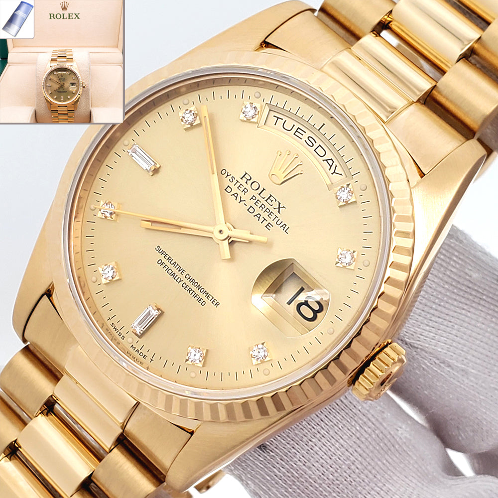 1991 Rolex President Day-Date 36mm Factory Diamond Double-Quick Gold Watch 18238