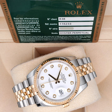 Rolex Datejust 36mm Factory White Diamond 2-Tone Yellow Gold/Steel Jubilee Watch 116233 Box Papers