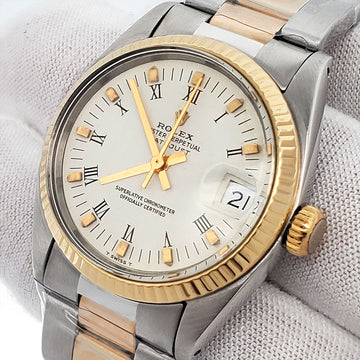 Rolex Datejust 31mm 6827 White Roman Yellow Gold/Steel Fluted Oyster Watch