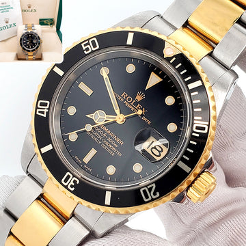 Rolex Submariner Date 16613 Yellow Gold/Steel Black Dial 40mm Watch Box/Papers/Tag