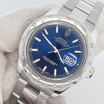 Rolex Datejust Midsize 31mm Blue Index Dial Scattered Diamond Bezel Watch 178240