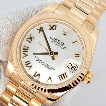 Rolex President Datejust 31mm Factory White Roman MOP Yellow Gold Watch 178278 Box Papers