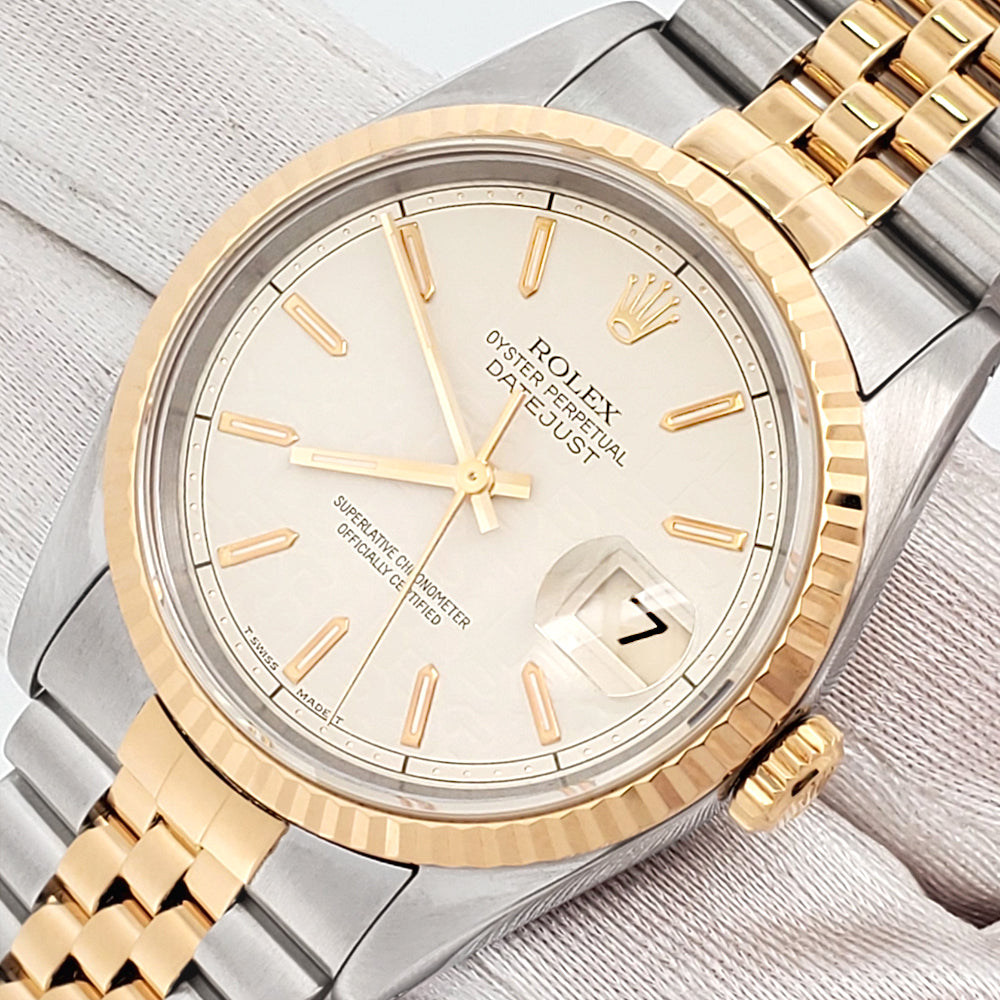Rolex Datejust 36mm 16233 Cream Jubilee Index Dial 2-tone Yellow Gold/Steel Jubilee Watch