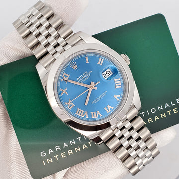 2023 Rolex Datejust 41 126300 Blue Roman Dial Stainless Steel Jubilee Watch Box Papers