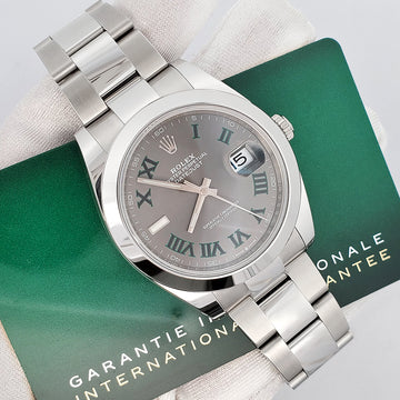Unworn Rolex Datejust 41 126300 Wimbledon Slate Roman Dial Steel Watch 2021 Box Papers